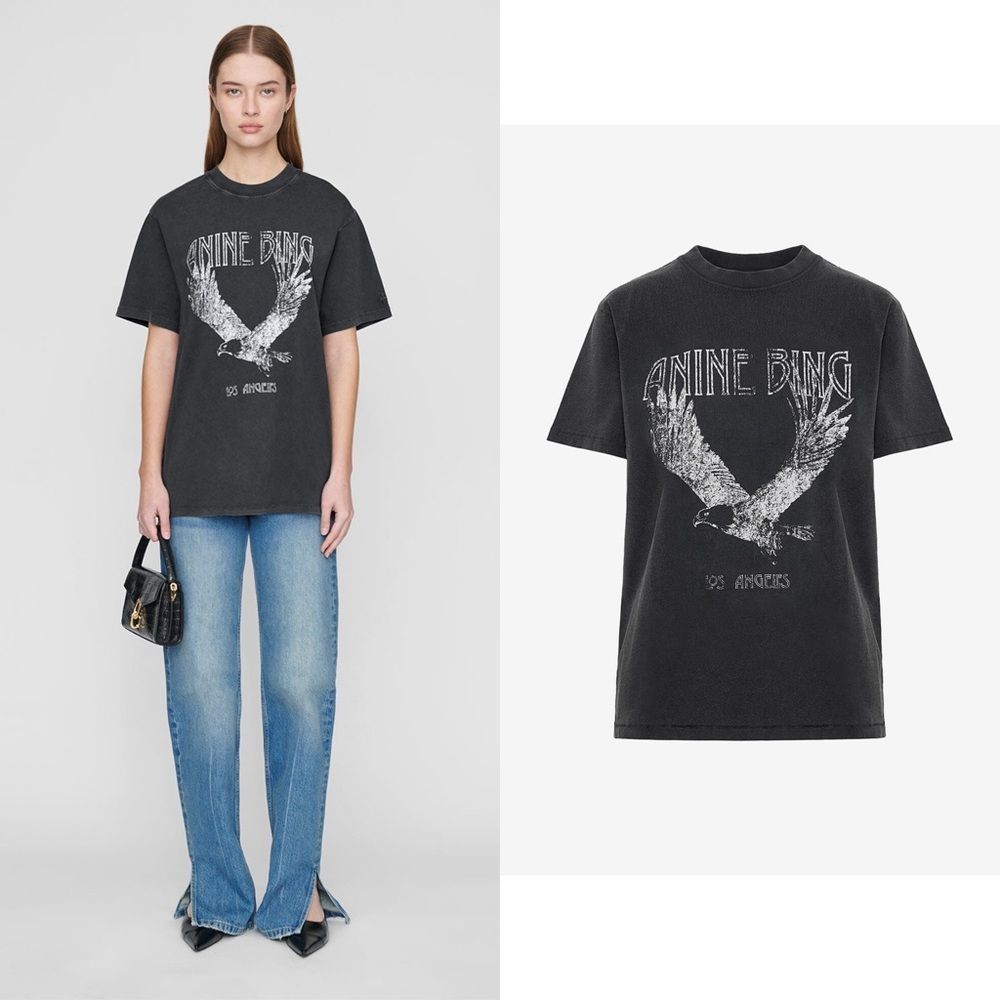 NWT ANINE BING LILI TEE EAGLE T Shirt in Washed Black